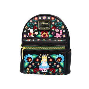 Loungefly Disney Alice In Wonderland Mini Backpack Black Floral Cheshire Cat